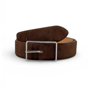 Ceinture espresso en cuir à fini suédé avec boucle carrée argentée
