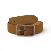 Ceinture camel en cuir à fini suédé avec boucle carrée dorée