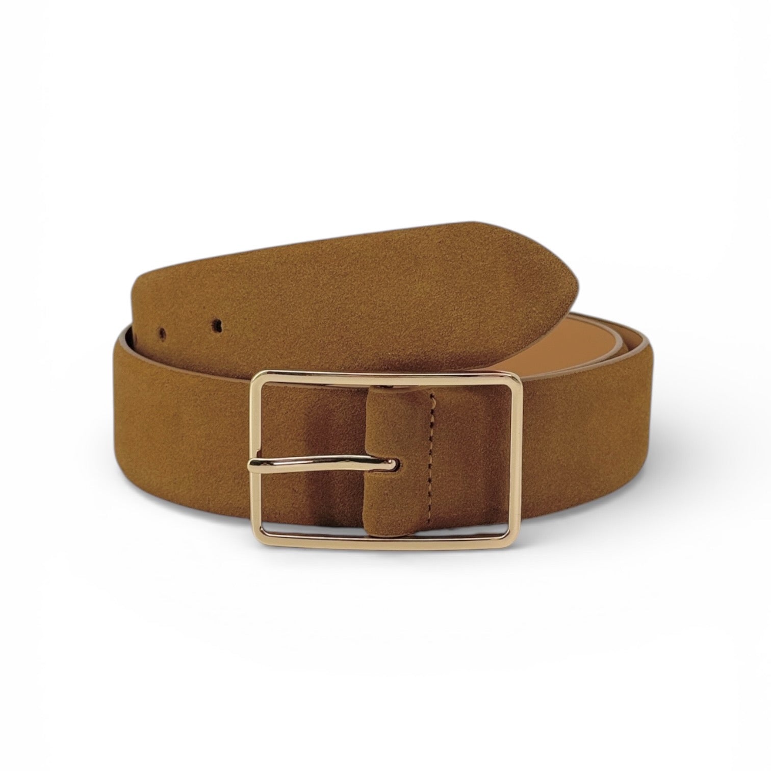 Ceinture camel en cuir à fini suédé avec boucle carrée dorée
