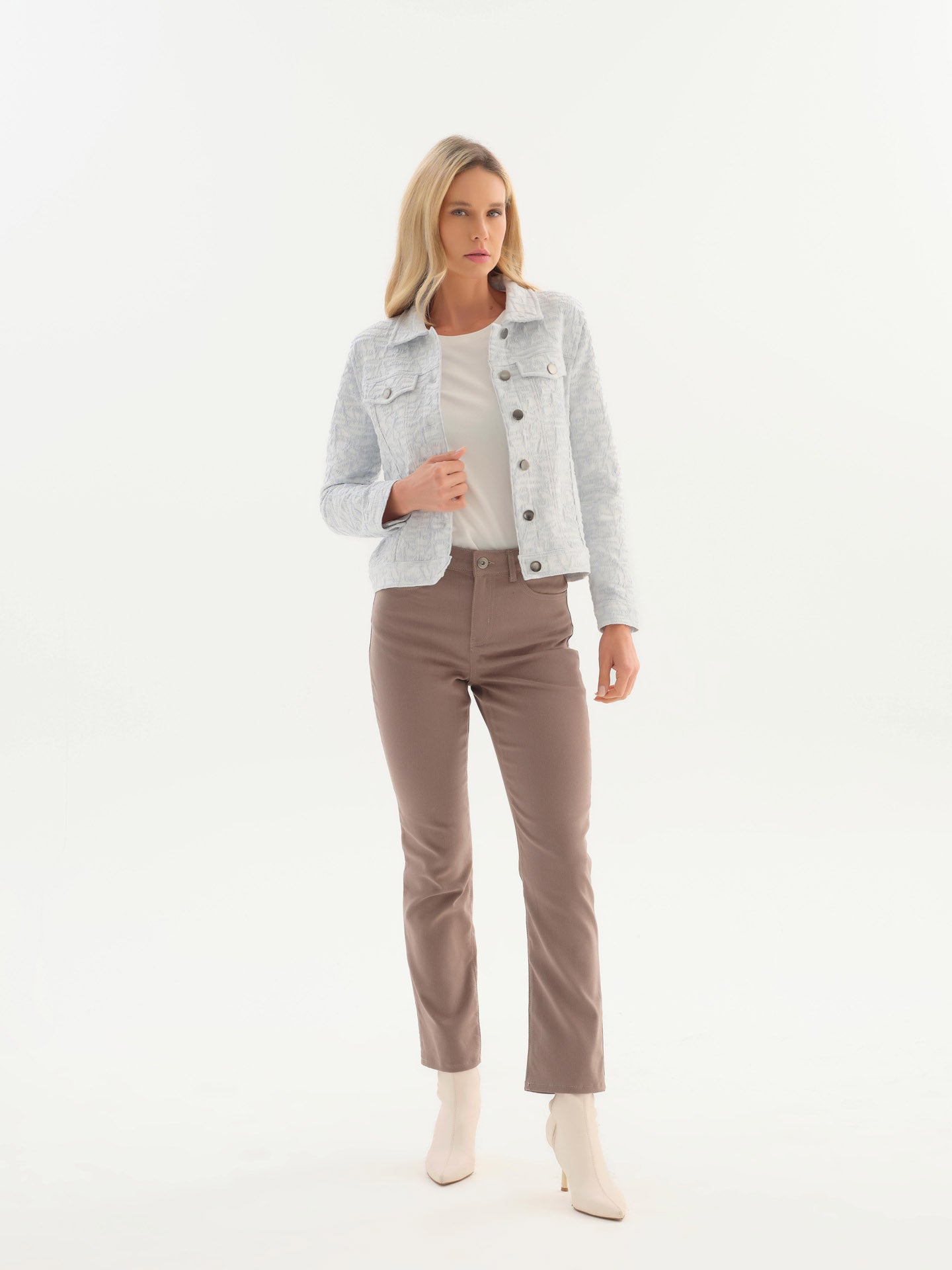 Pantalon droit taupe extensible avec poches et passants de ceinture Dolcezza