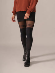Collants noirs effet cuissardes avec double rayure au-dessus du genou