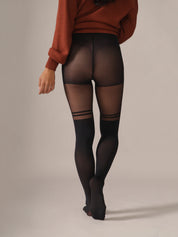 Collants noirs effet cuissardes avec double rayure au-dessus du genou