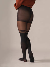Collants noirs effet cuissardes avec double rayure au-dessus du genou