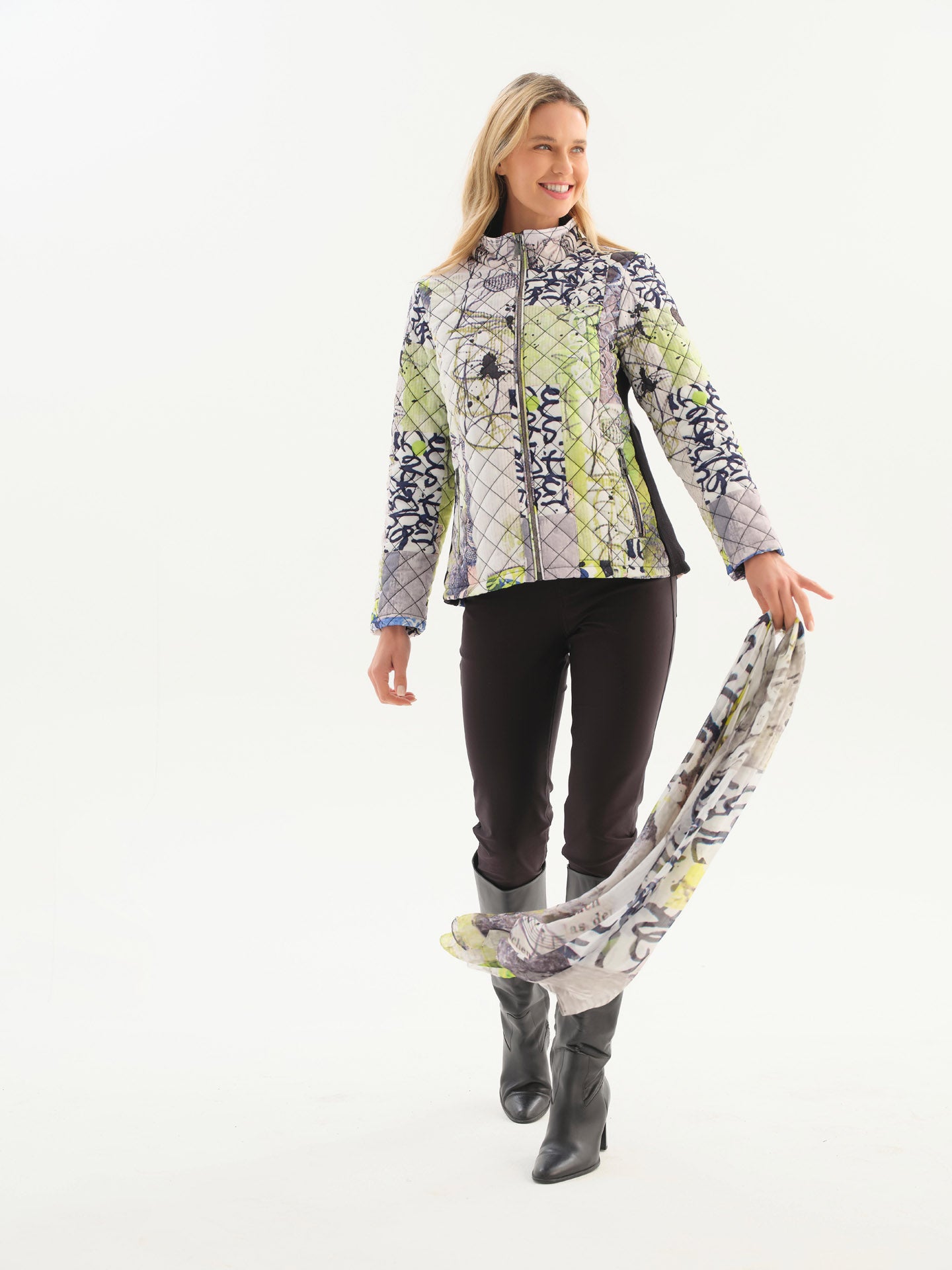 Manteau matelassé multicolore à imprimé graffiti lime marine et gris Dolcezza