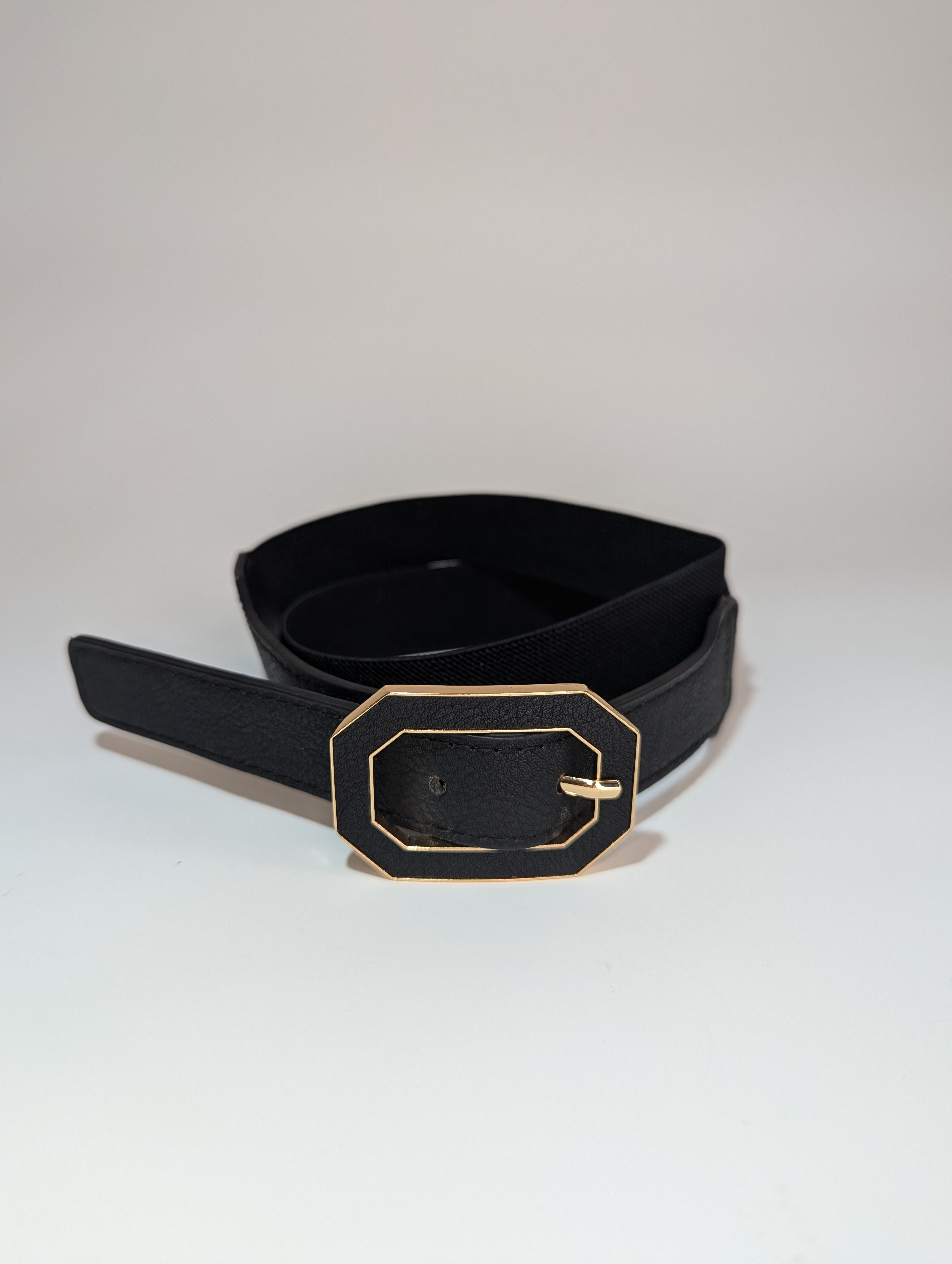 Ceinture Élastique Étroite Boucle Noire et Dorée