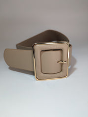 Ceinture Élastique Cuir Végan Boucle Beige et Dorée