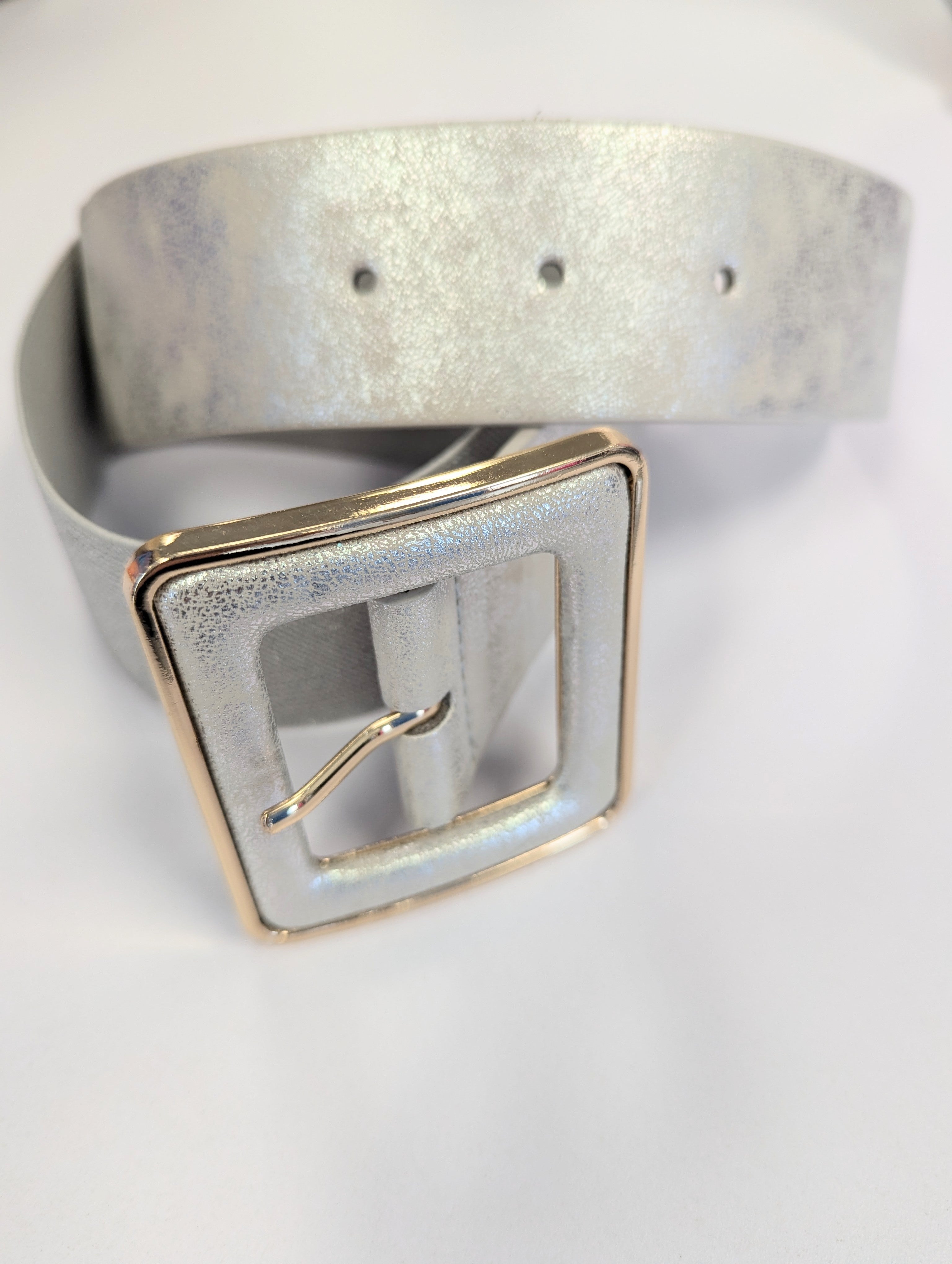 Ceinture Élastique Argent Boucle Carrée
