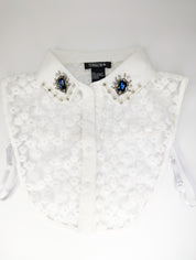 Faux Col Dentelle Avec Pierres bleues