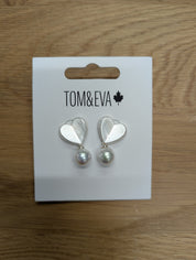 Boucles d'Oreilles Perle avec Coeur Argent