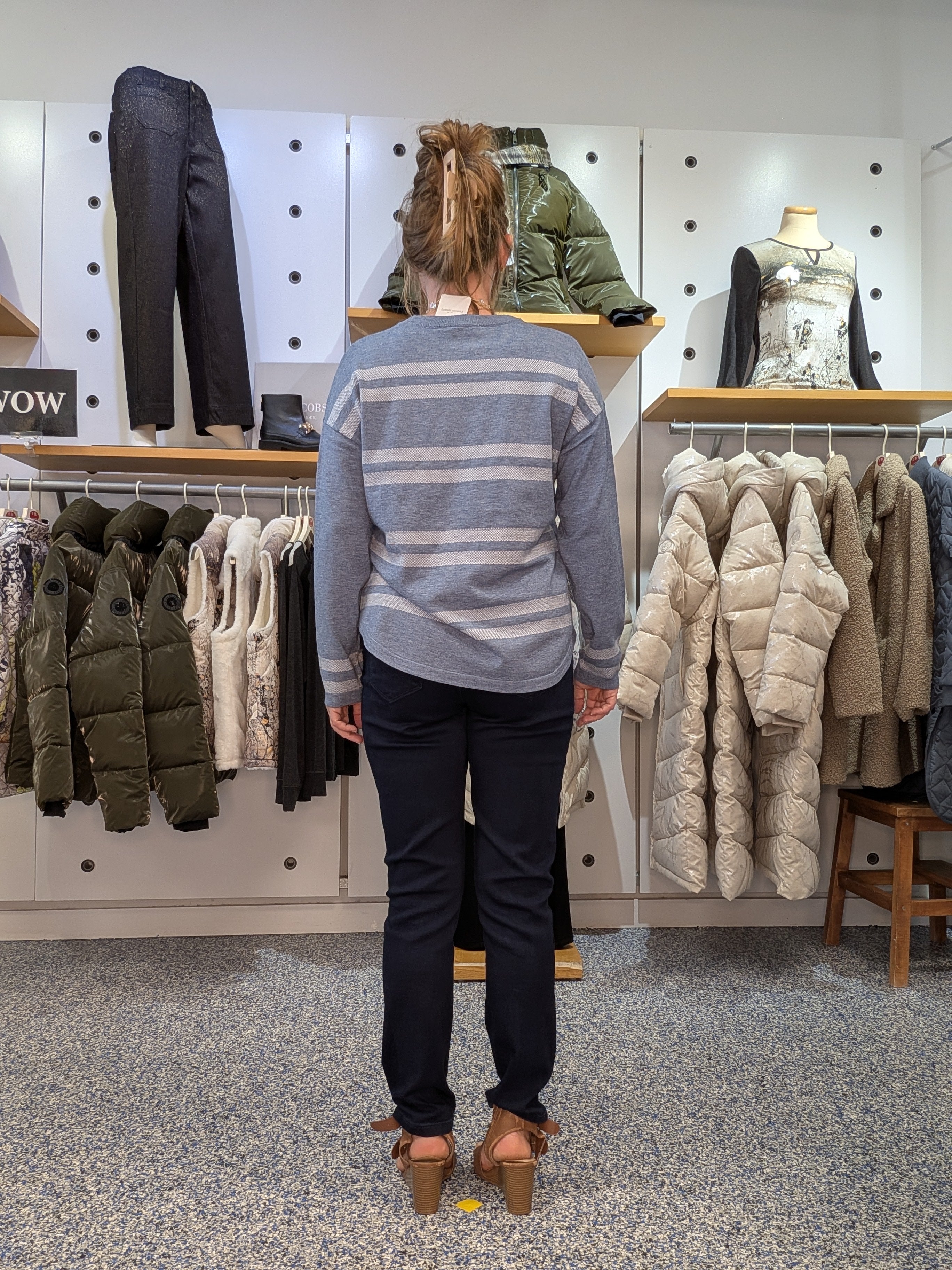 Chandail en Tricot Bleu Denim à Imprimé Cœurs Argentés