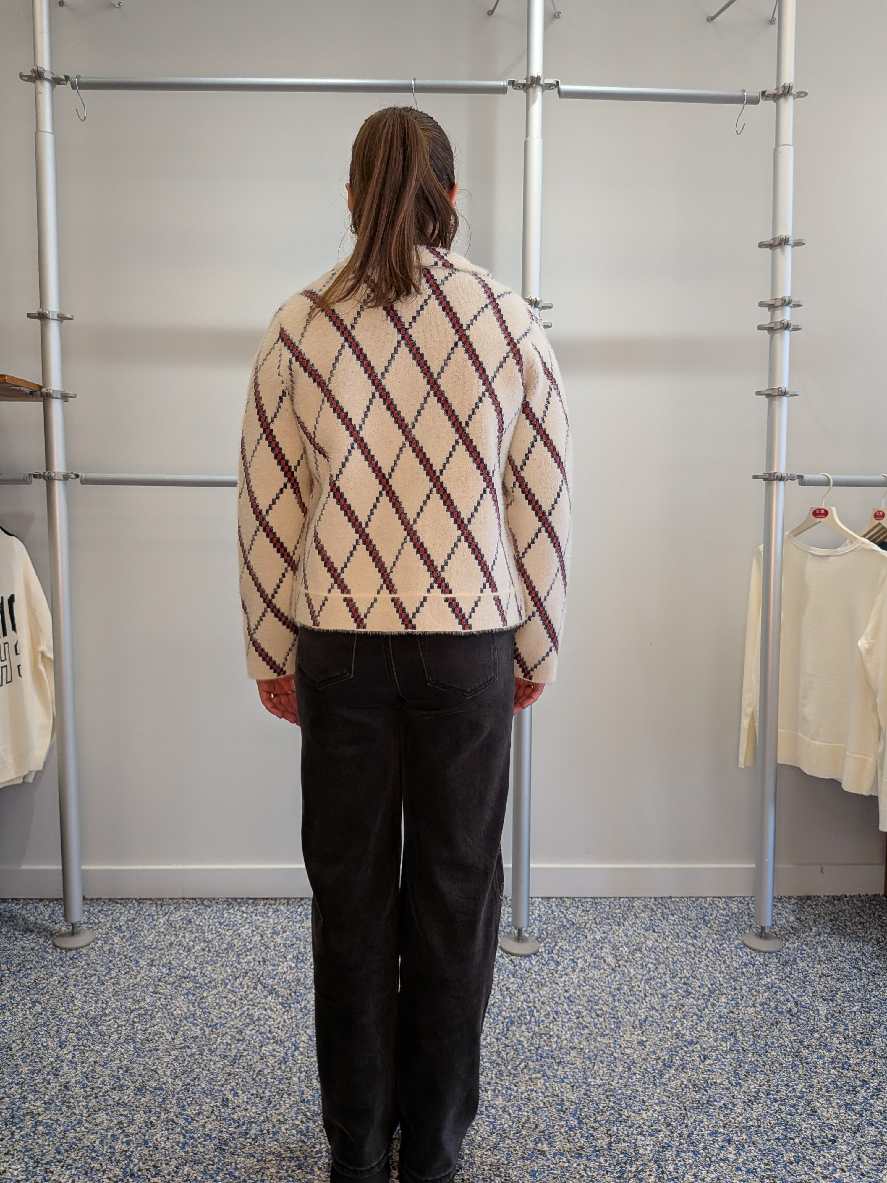 Cardigan Ivoire à Motif Losanges