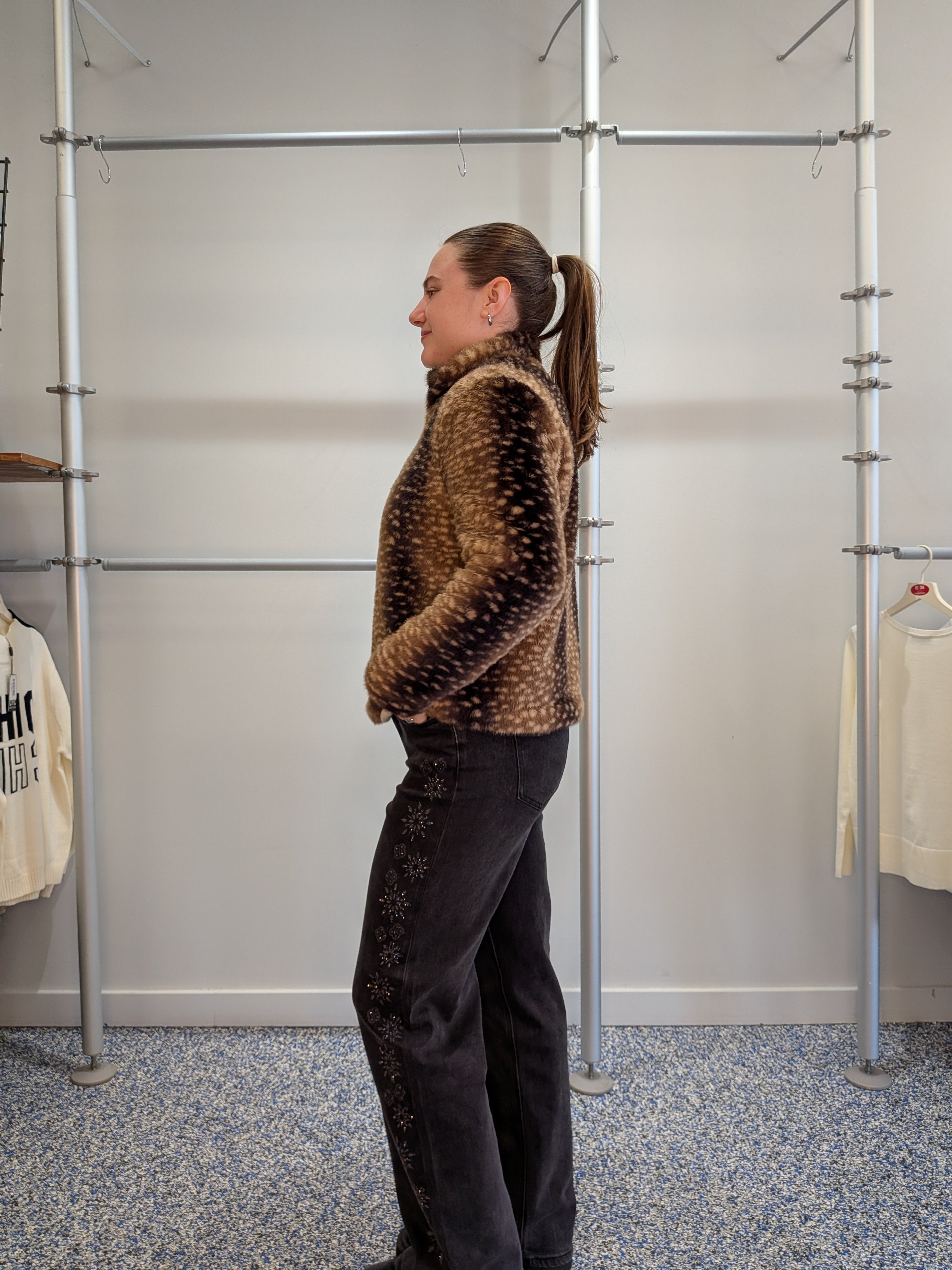 Veste en Fausse Fourrure à Motif Animalier