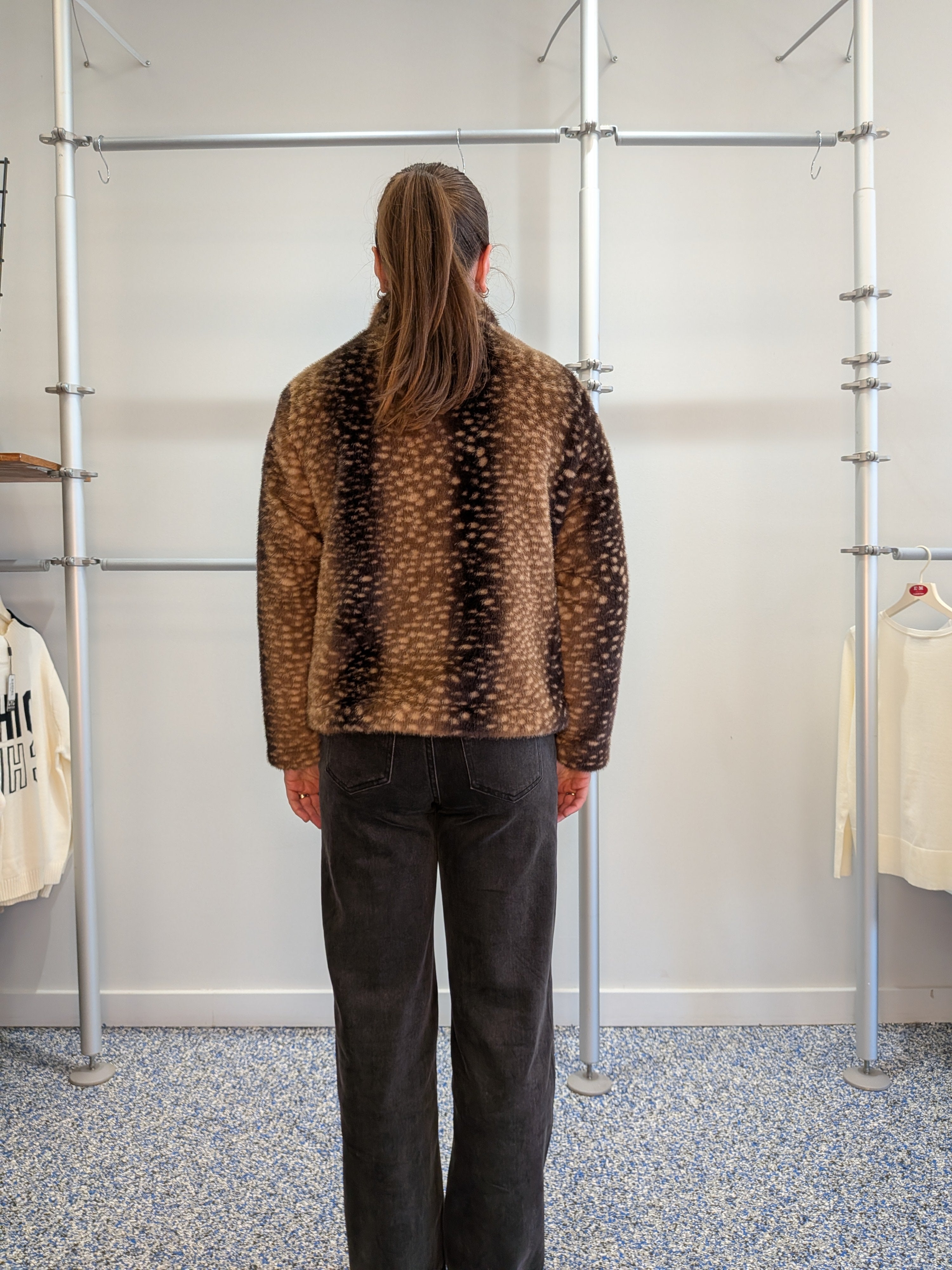 Veste en Fausse Fourrure à Motif Animalier