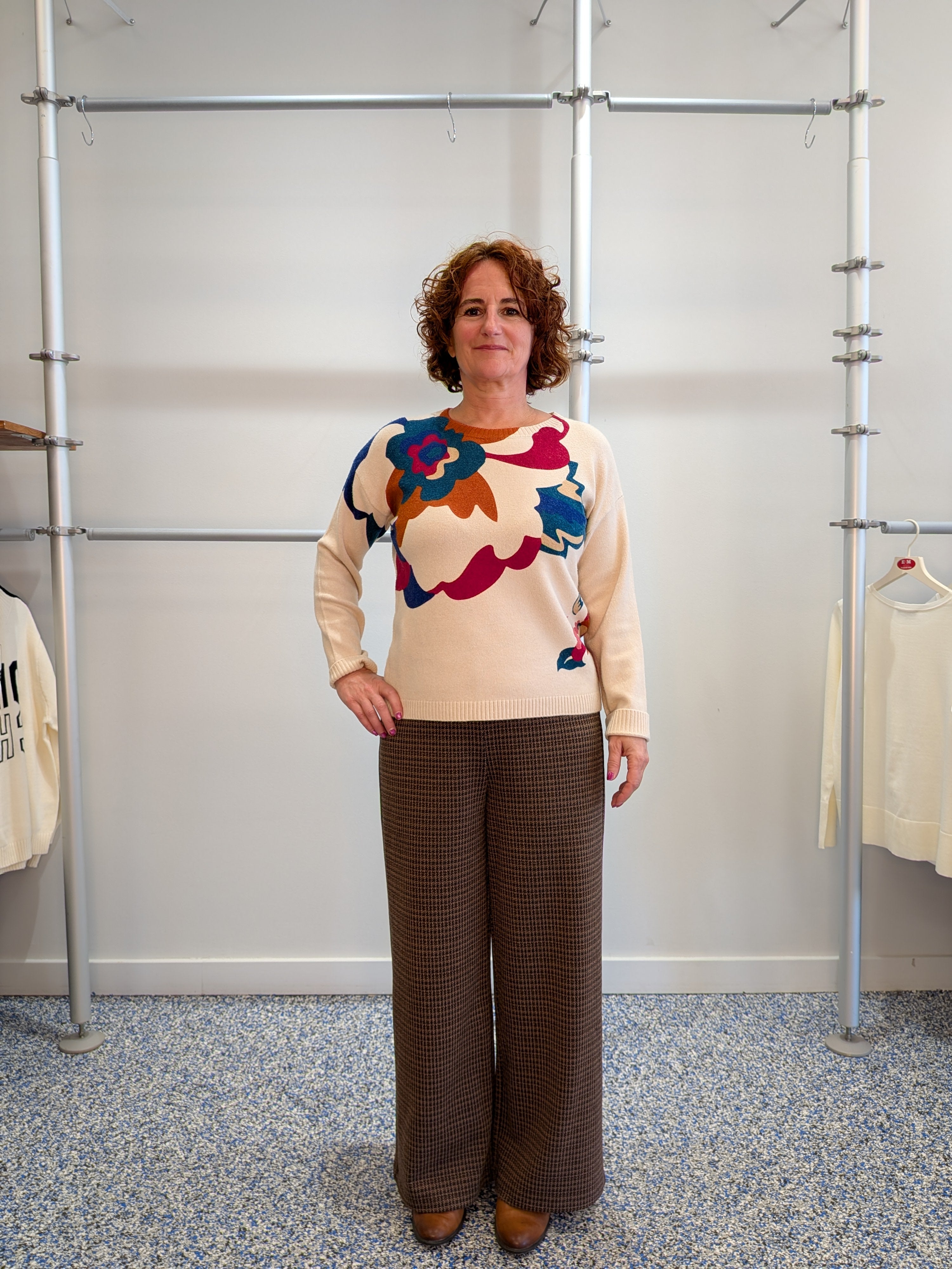 Pantalon Large Brun à Carreaux