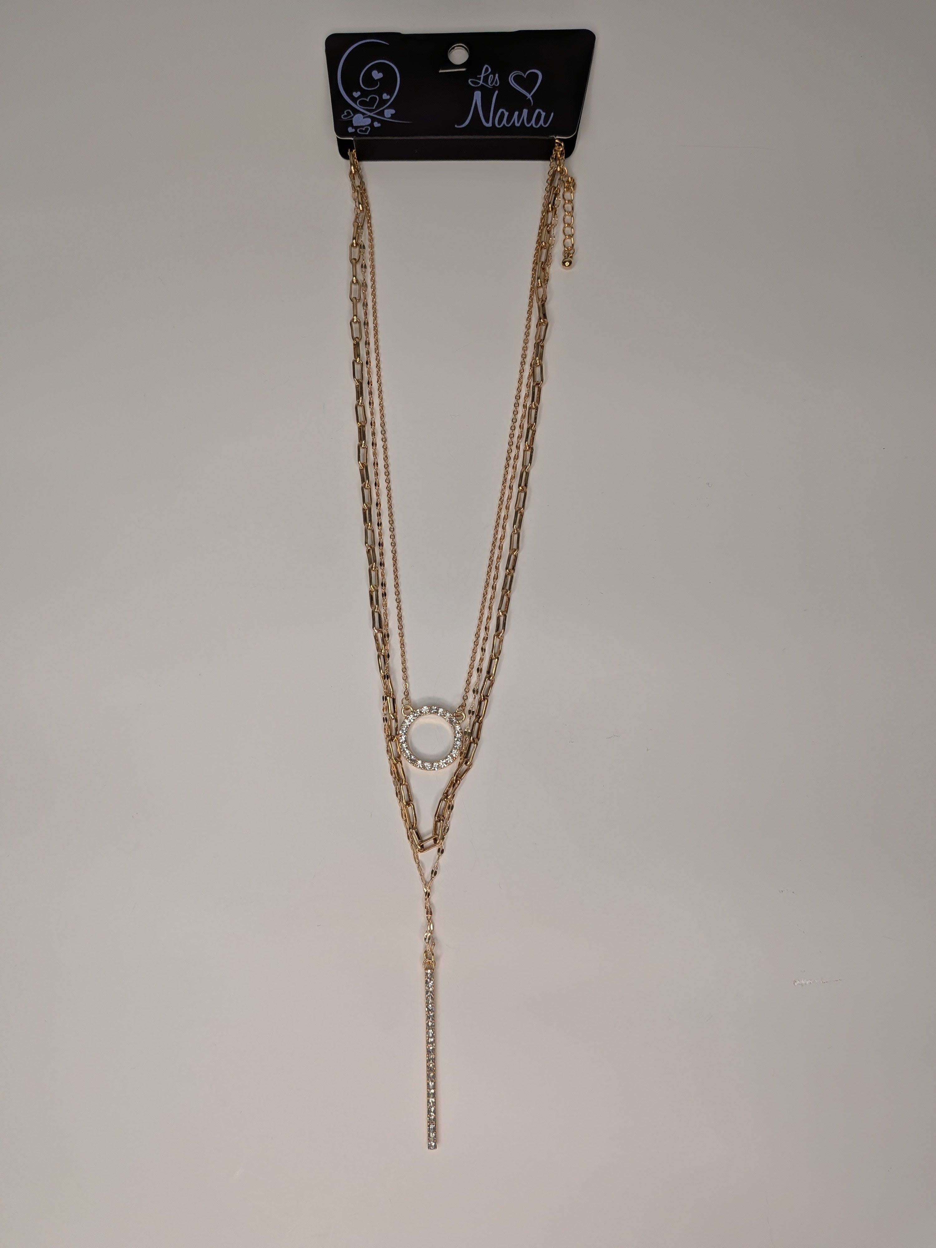 Collier multirang or à pendentif allongé