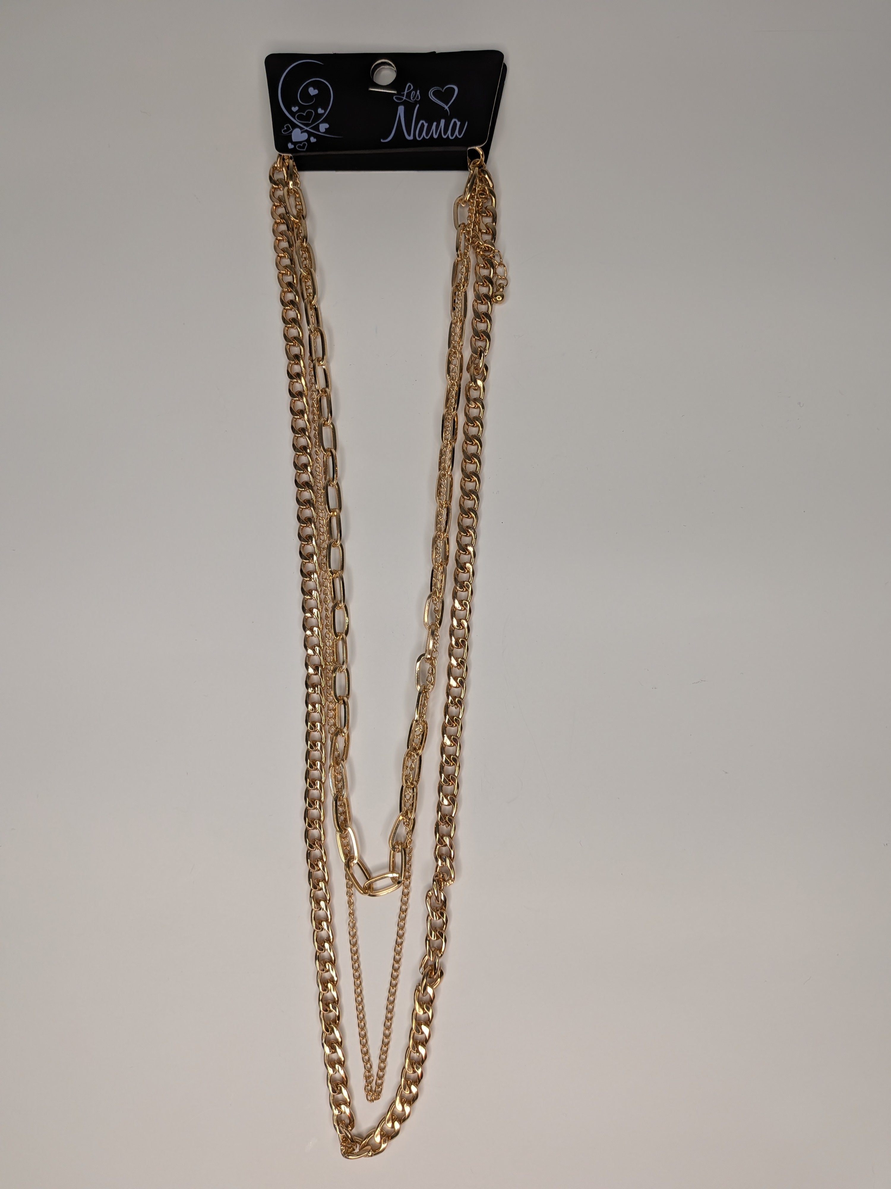 Collier trois rangs or à maillons variés