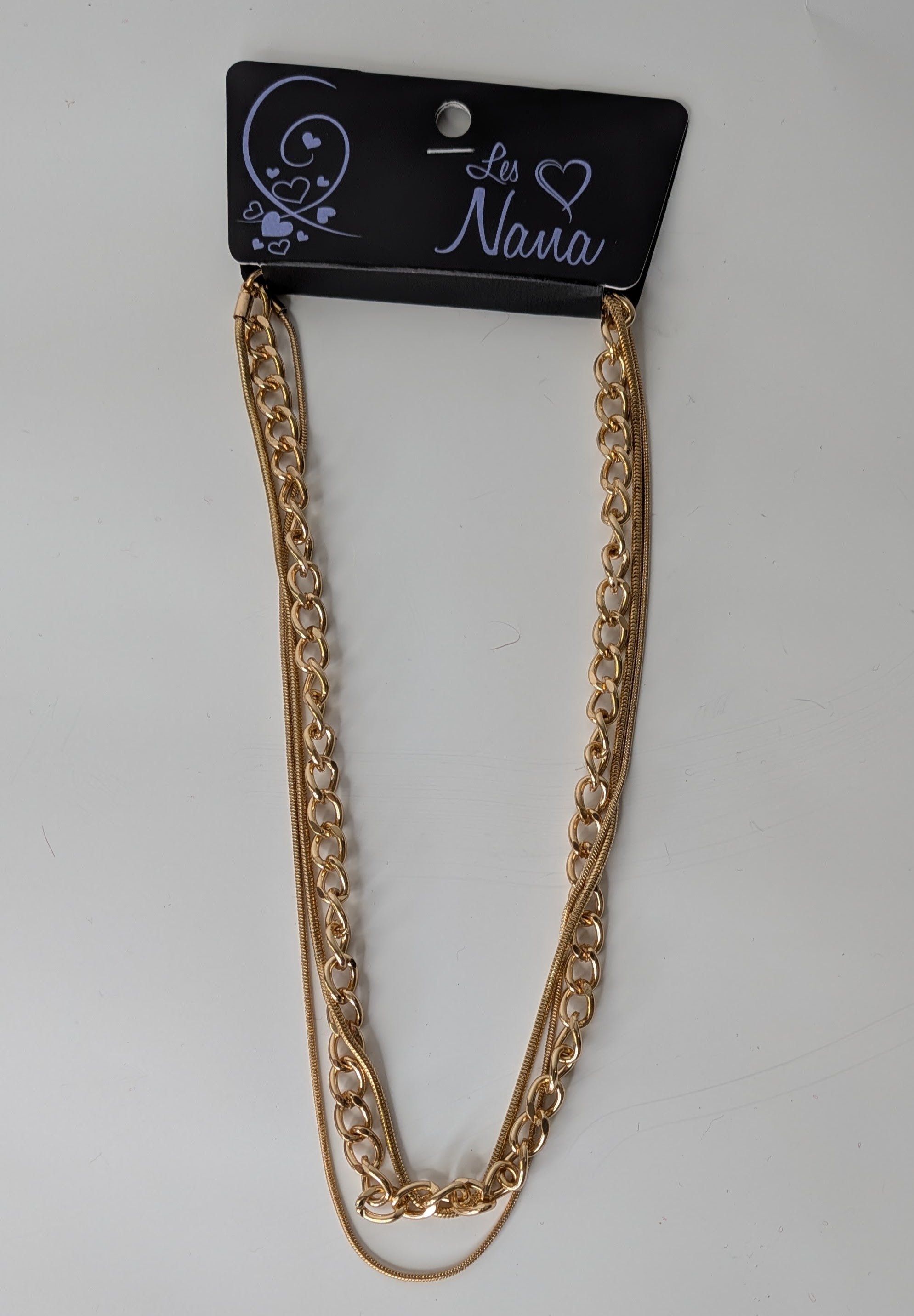 Collier trois rangs or à maillons variés