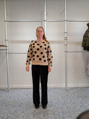 Cardigan Beige à Pois Noirs et Fermeture Éclair