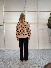 Cardigan Beige à Pois Noirs et Fermeture Éclair