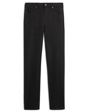 Détail de la taille et du panneau amincissant d'un pantalon en tricot noir