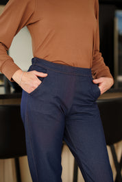Pantalon Jeans Taille Élastique à Revers Large