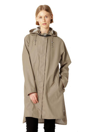 Imperméable long beige blé à capuche et coupe trapèze Ilse Jacobsen
