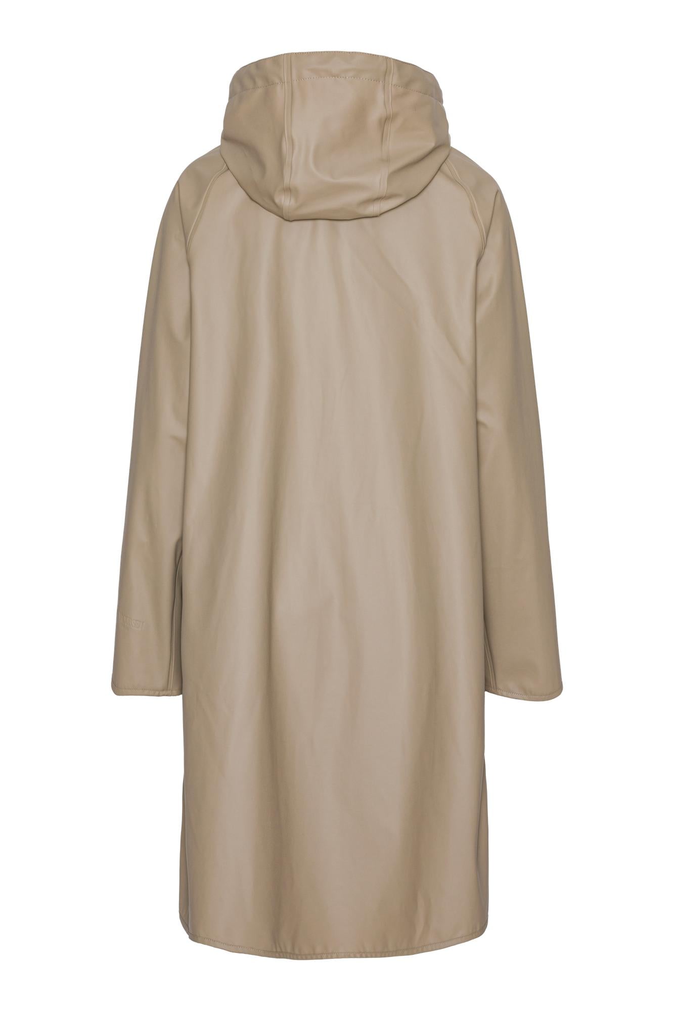Imperméable long beige blé à capuche et coupe trapèze Ilse Jacobsen