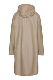 Imperméable long beige blé à capuche et coupe trapèze Ilse Jacobsen