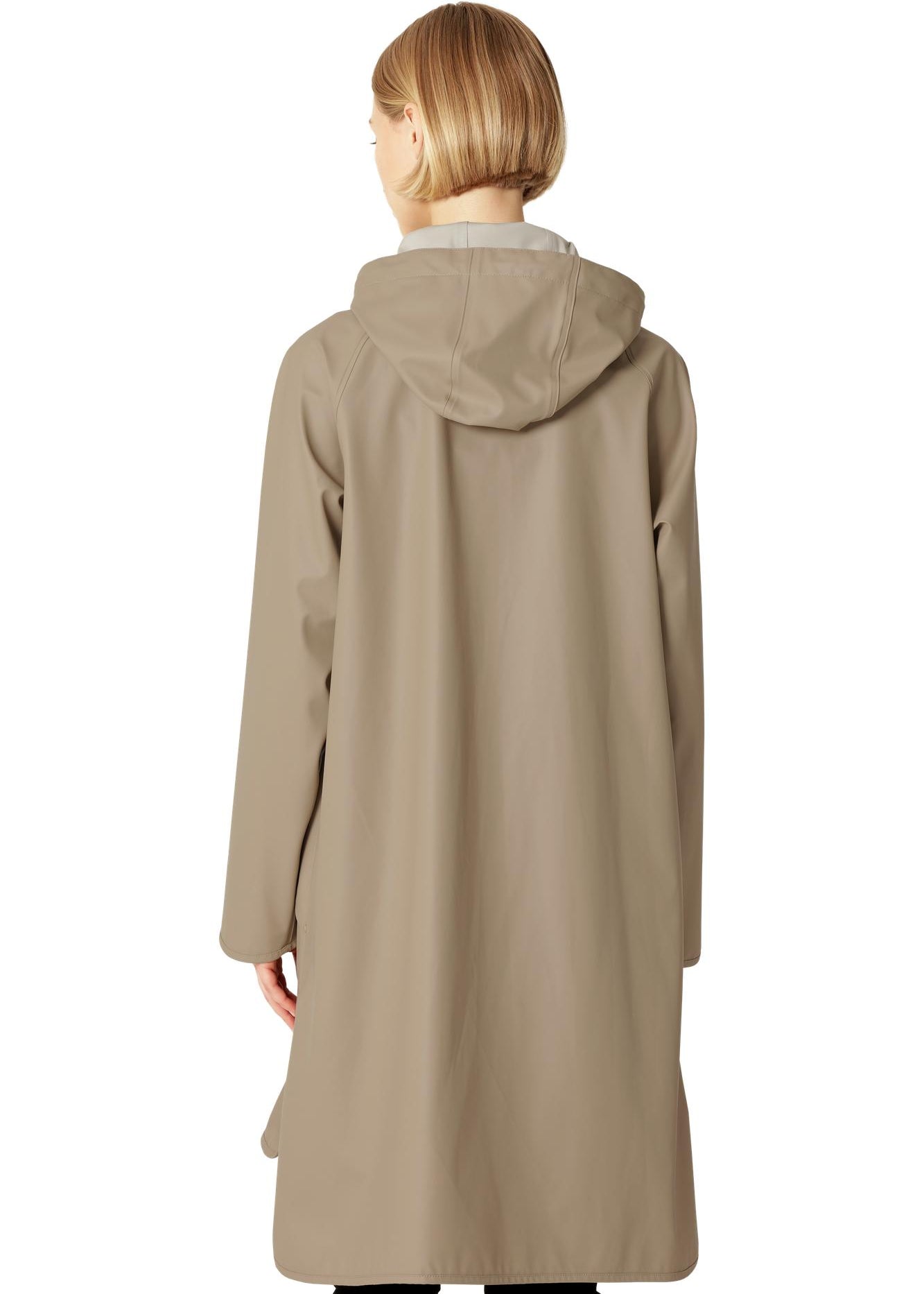 Imperméable long beige blé à capuche et coupe trapèze Ilse Jacobsen