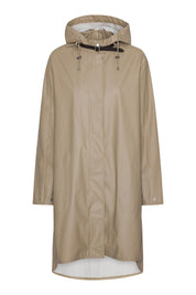 Imperméable long beige blé à capuche et coupe trapèze Ilse Jacobsen
