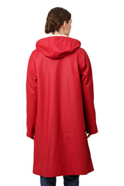 Imperméable long rouge profond à capuche et coupe trapèze Ilse Jacobsen
