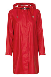 Imperméable long rouge profond à capuche et coupe trapèze Ilse Jacobsen