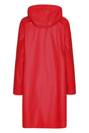 Imperméable long rouge profond à capuche et coupe trapèze Ilse Jacobsen