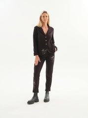 Pantalon noir à enfiler avec cordon et motifs étoilés dorés et blancs Dolcezza