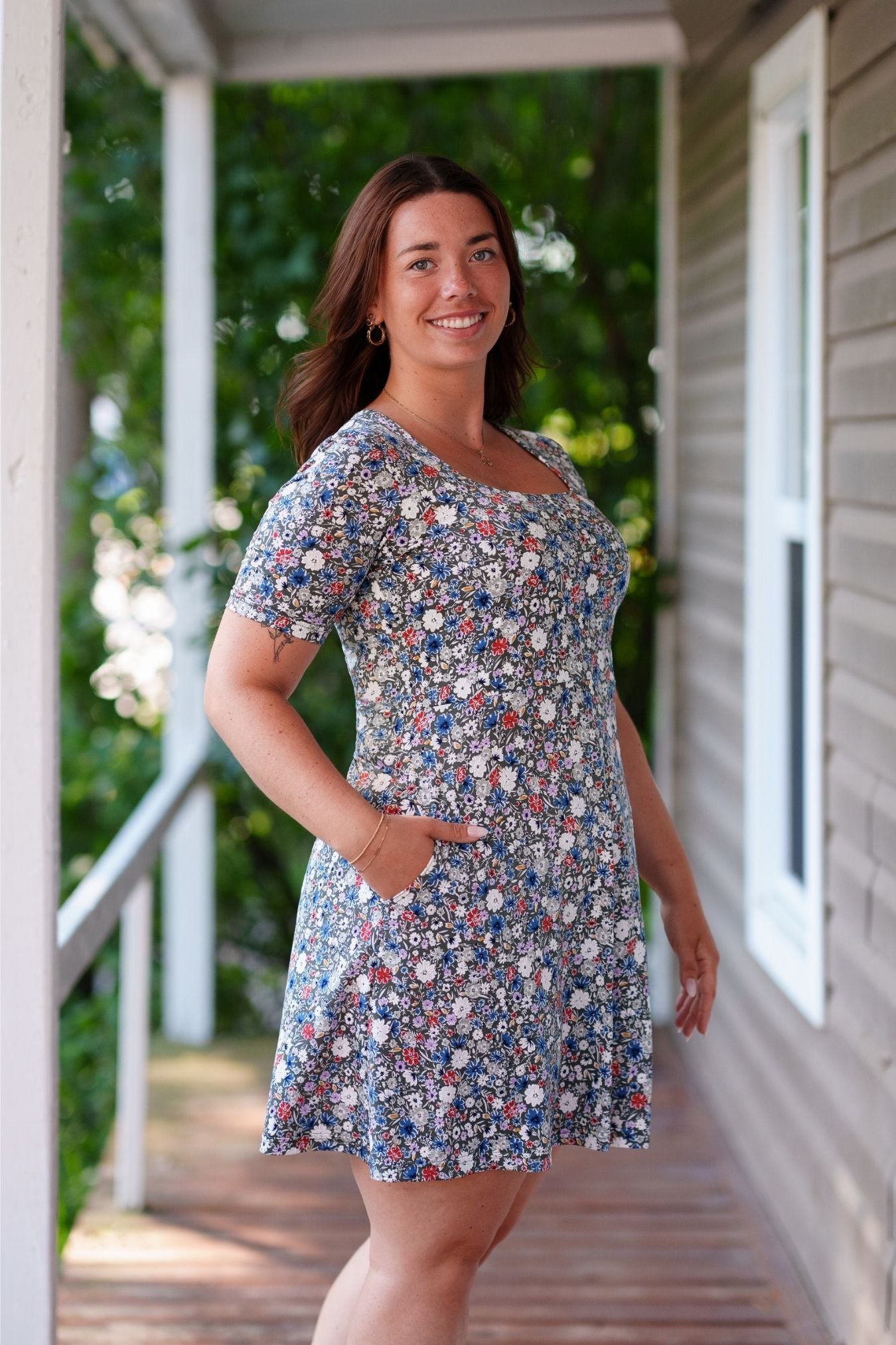 Robe Ligne A Fleuri Khaki