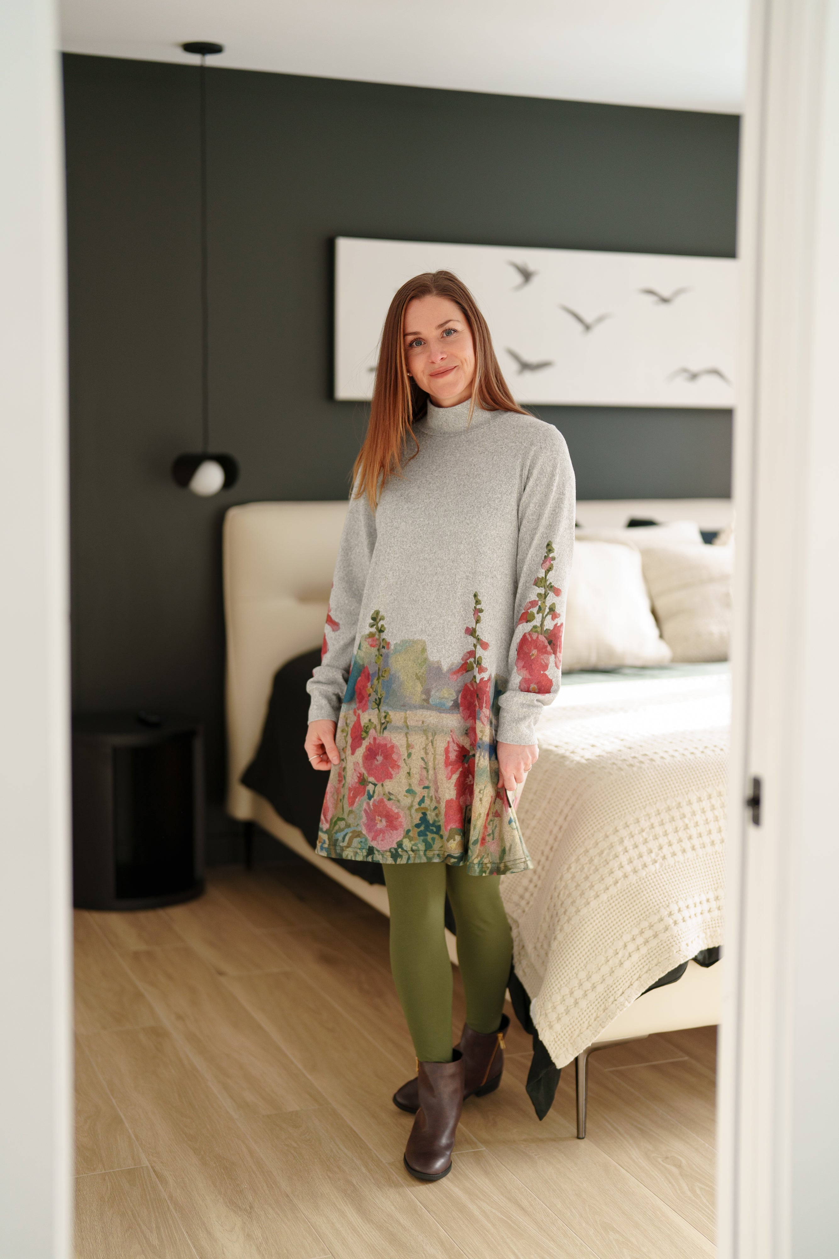 Robe Péribonka à Imprimé de Roses Trémières