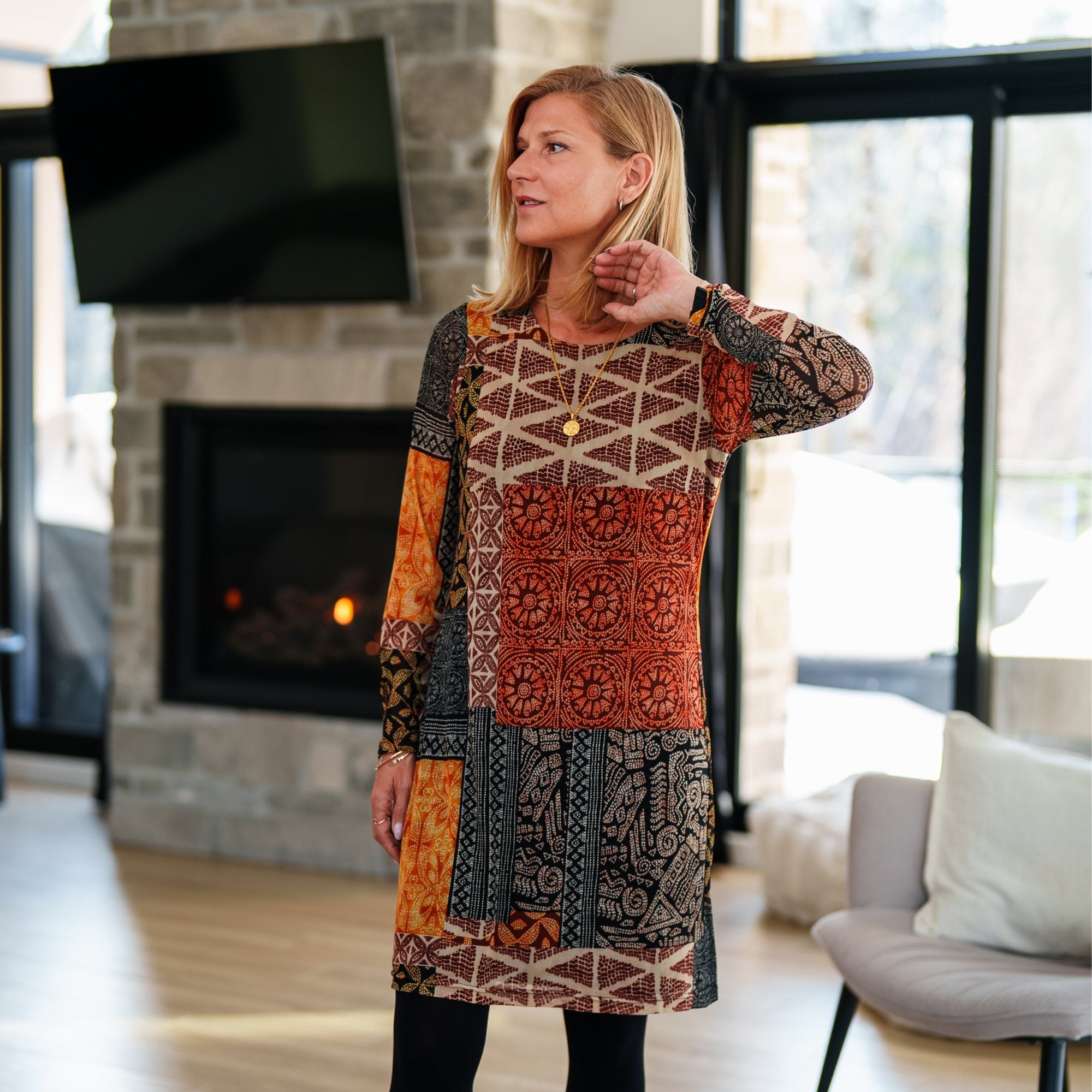 Robe Imprimée Mosaïque en Mèche
