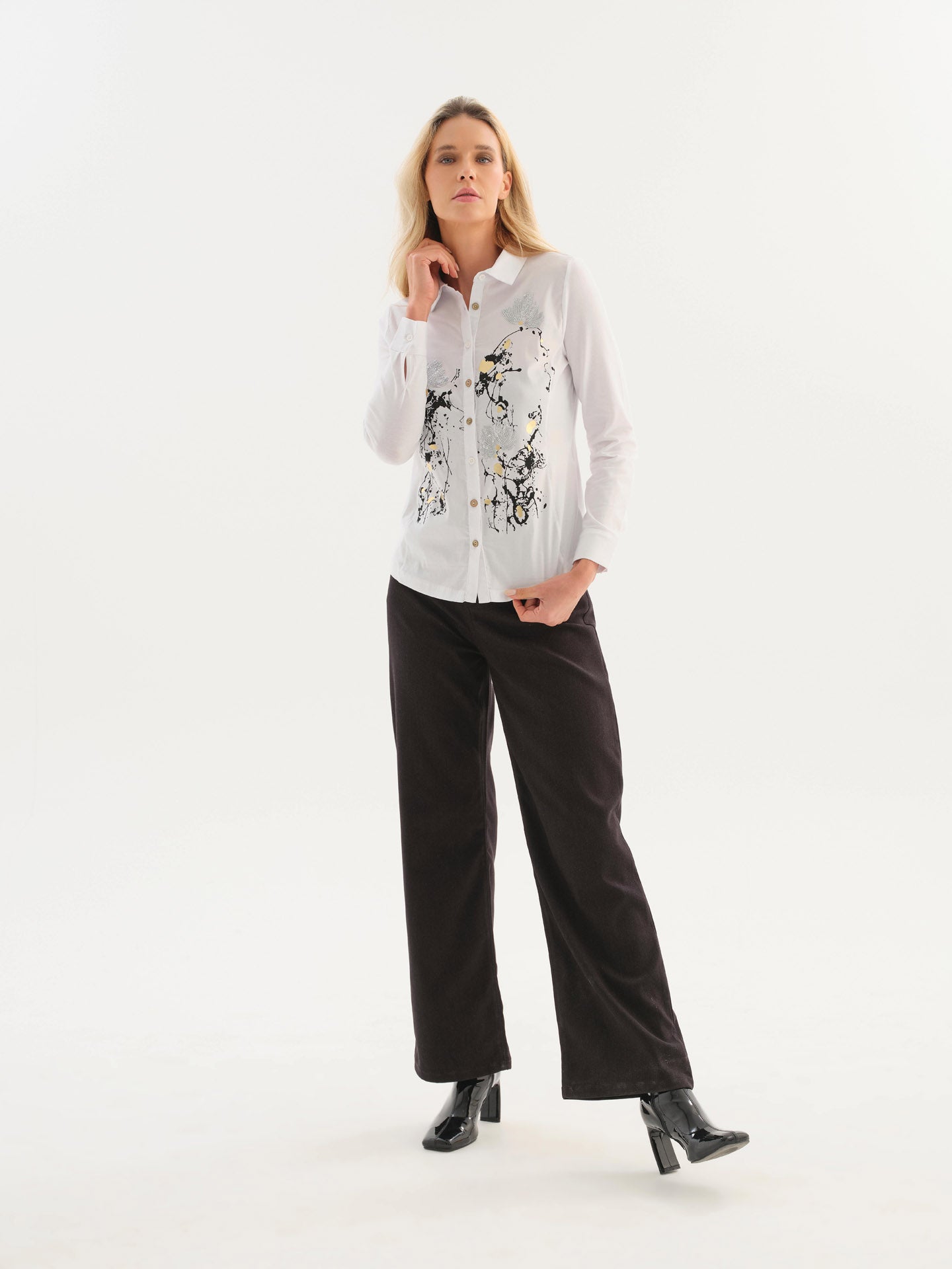 Pantalon charbon à jambe large avec poches et passants de ceinture Dolcezza