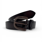Ceinture café en cuir véritable avec boucle foncée texturée