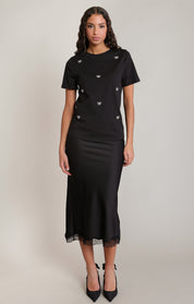 T-shirt noir à boucles brillantes argentées Dex pour femme