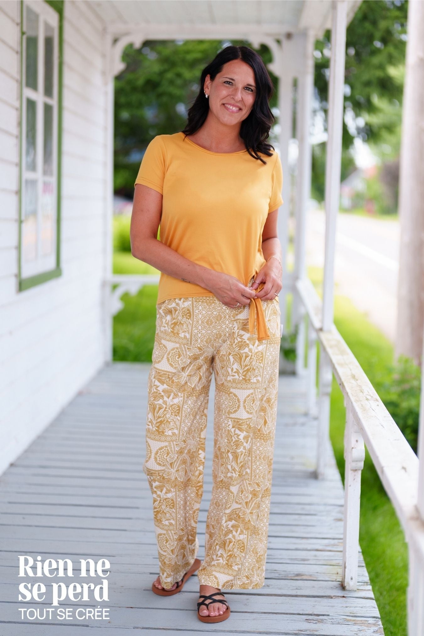 Pantalon Effet Lin Imprimé