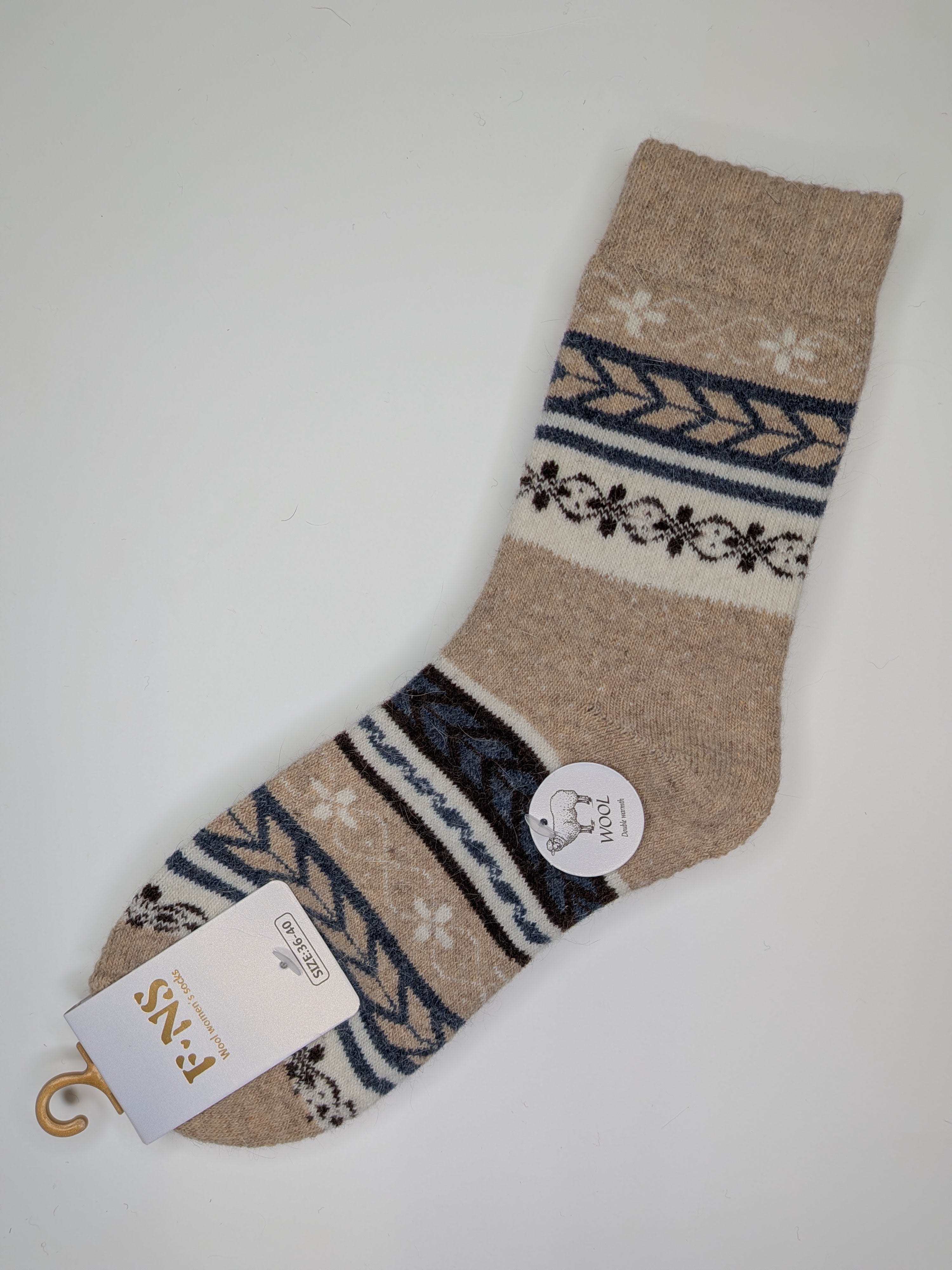 Bas Chauds en Angora à Motif de Branches couleur beige