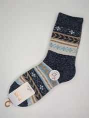 Bas Chauds en Angora à Motif de Branches couleur bleu