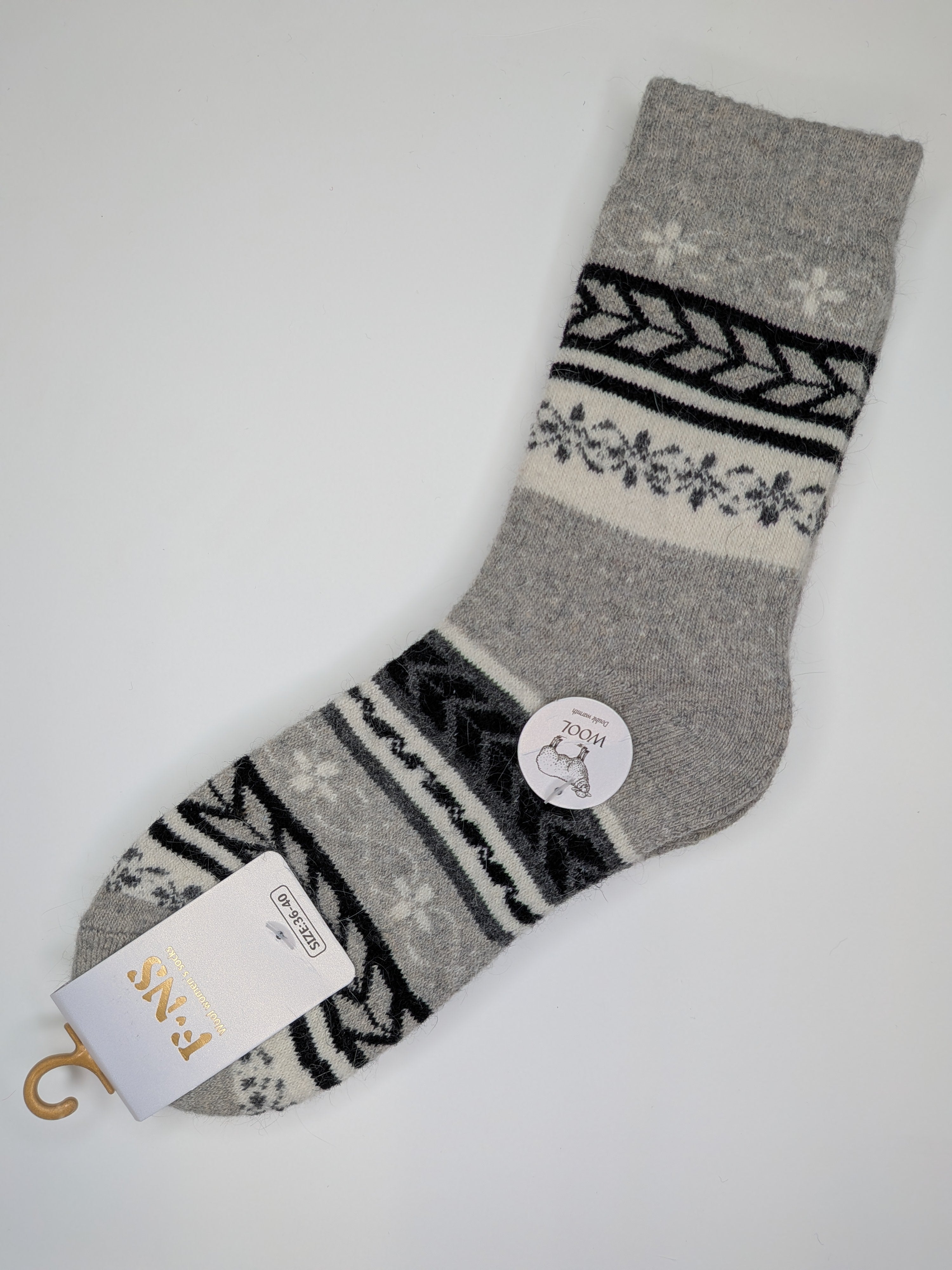 Bas Chauds en Angora à Motif de Branches couleur gris