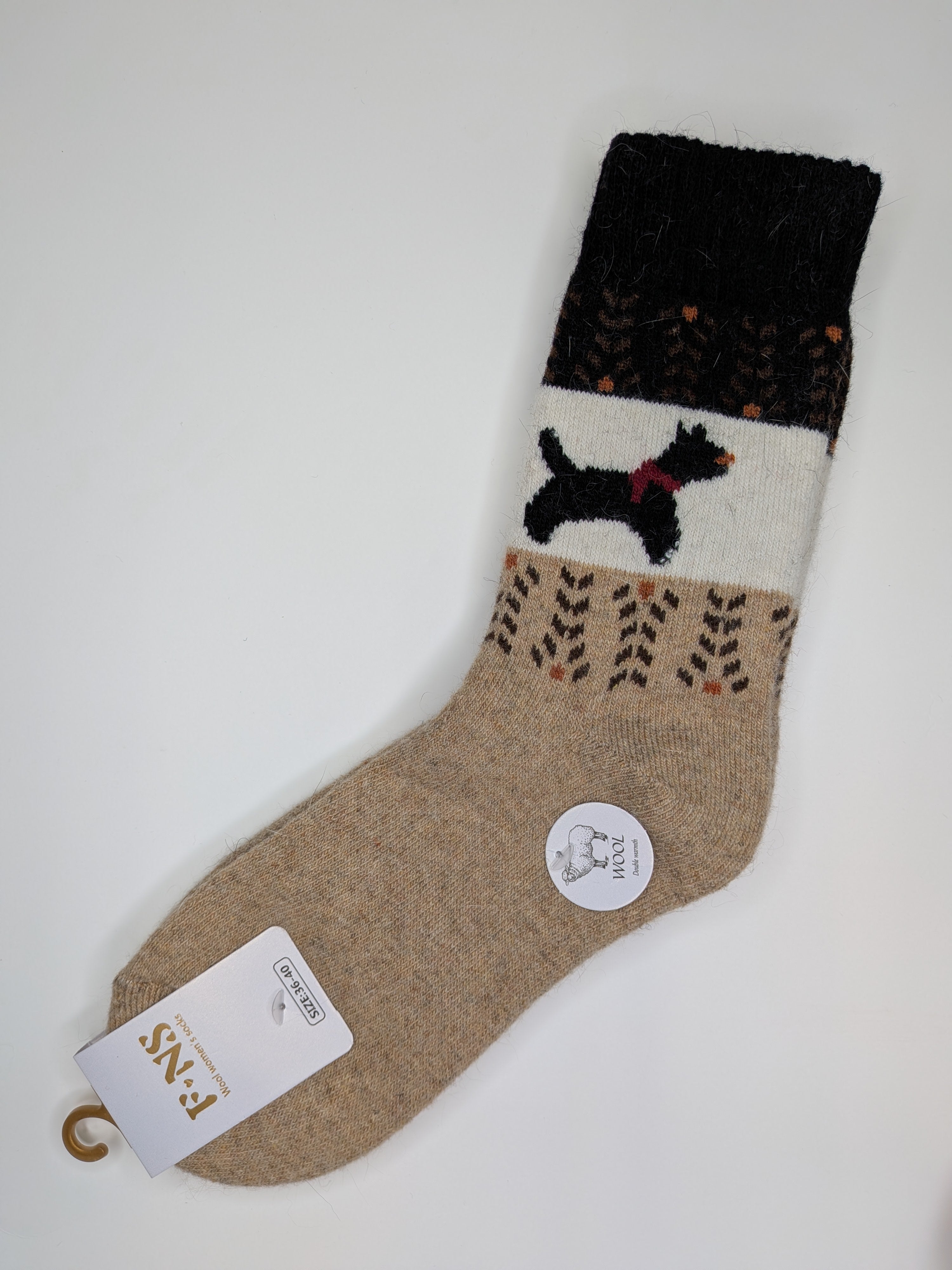 Bas Chauds en Angora à Motif de Chien couleur beige