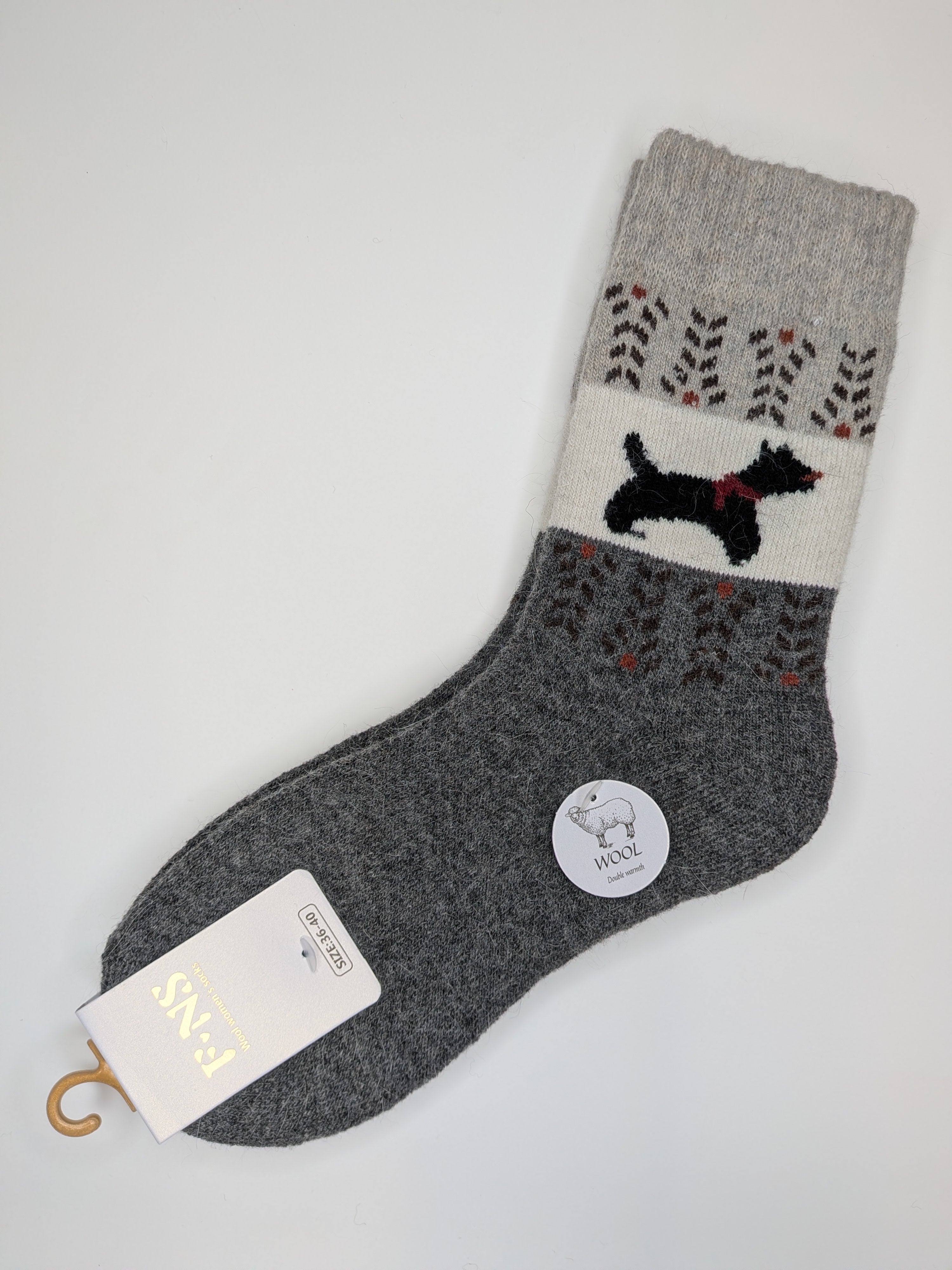 Bas Chauds en Angora à Motif de Chien couleur charbon
