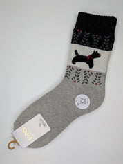 Bas Chauds en Angora à Motif de Chien couleur gris