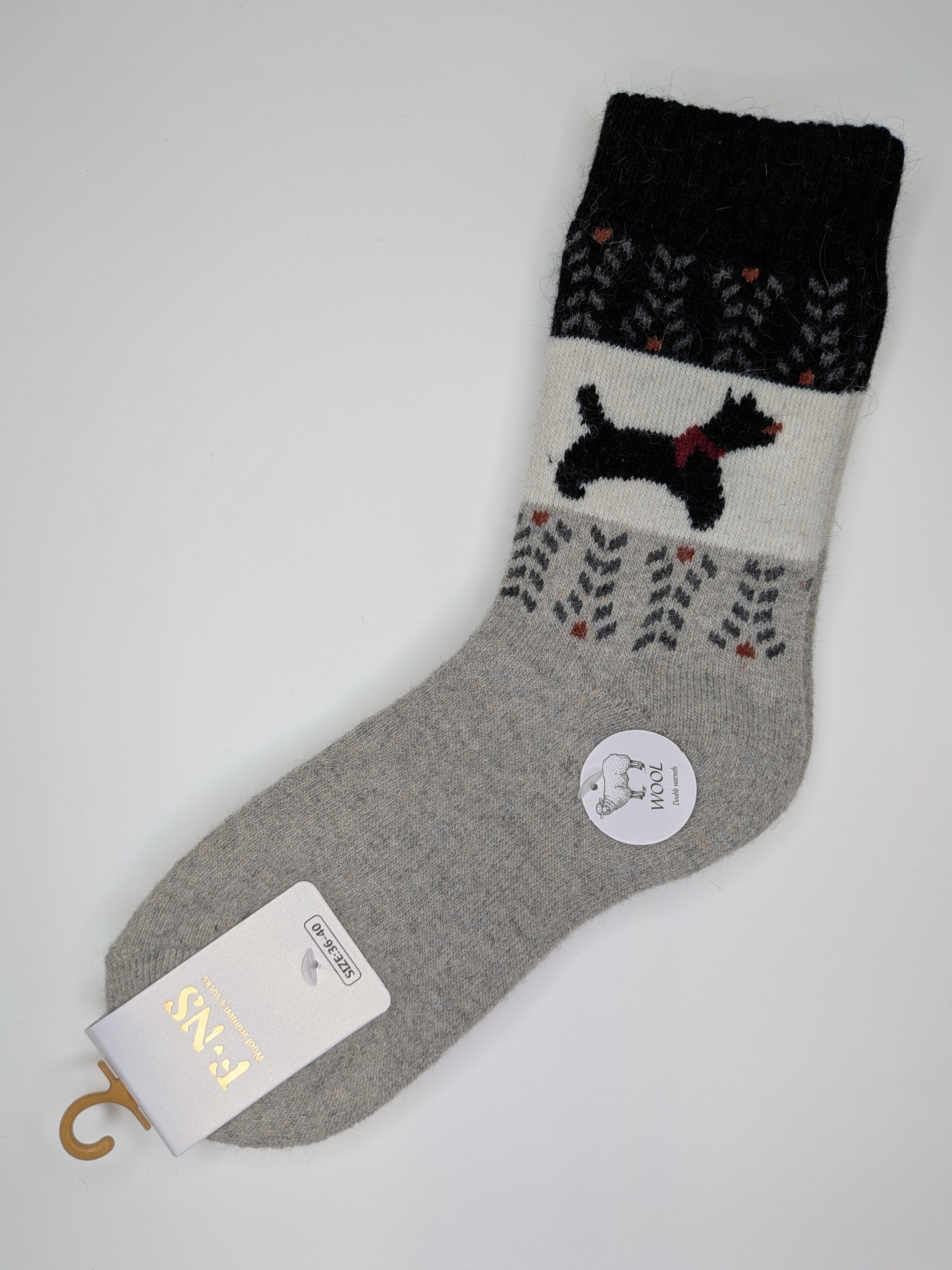 Bas Chauds en Angora à Motif de Chien couleur gris