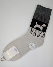 Bas Chauds en Angora à Motif de Chien couleur ivoire