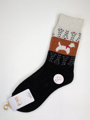 Bas Chauds en Angora à Motif de Chien couleur noir